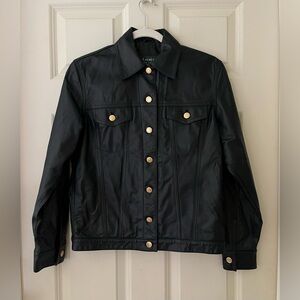 Lauren Ralph Lauren Vintage Jet Black  Leather Jacket Gold Buttons small petite